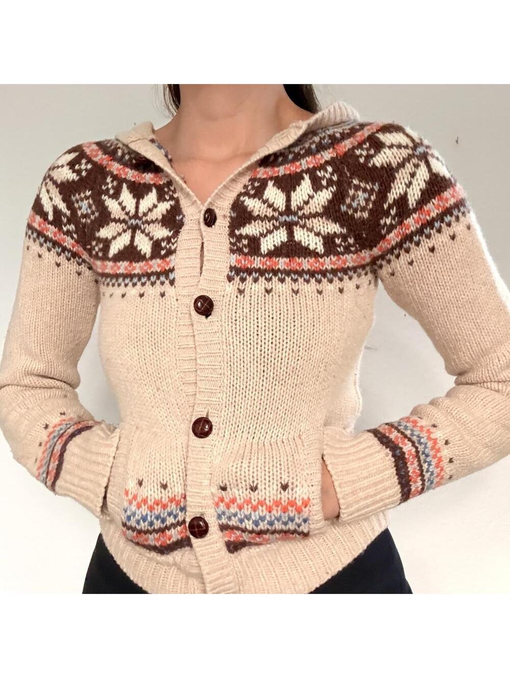 Vintage 2000s Hollister cream knit hooded cardigan